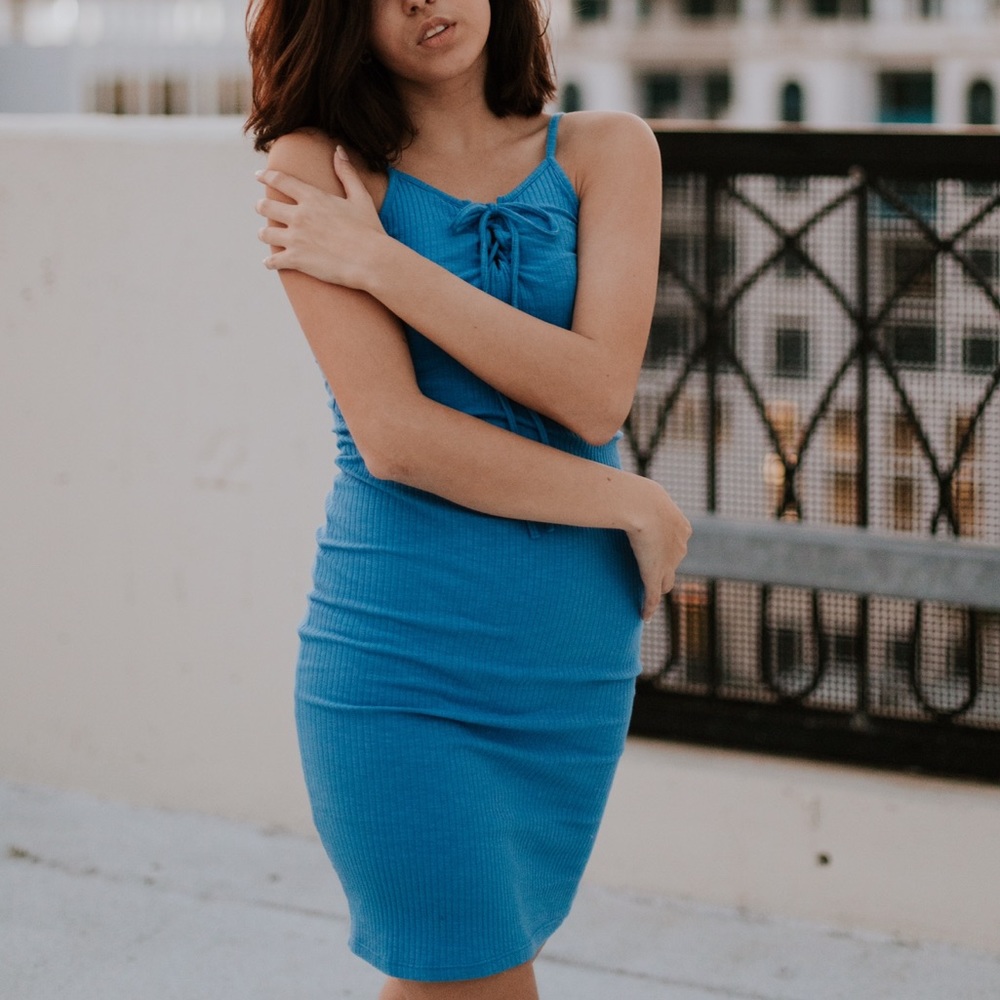 SHEIN // Blue Ribbed Spaghetti Strap Dress
